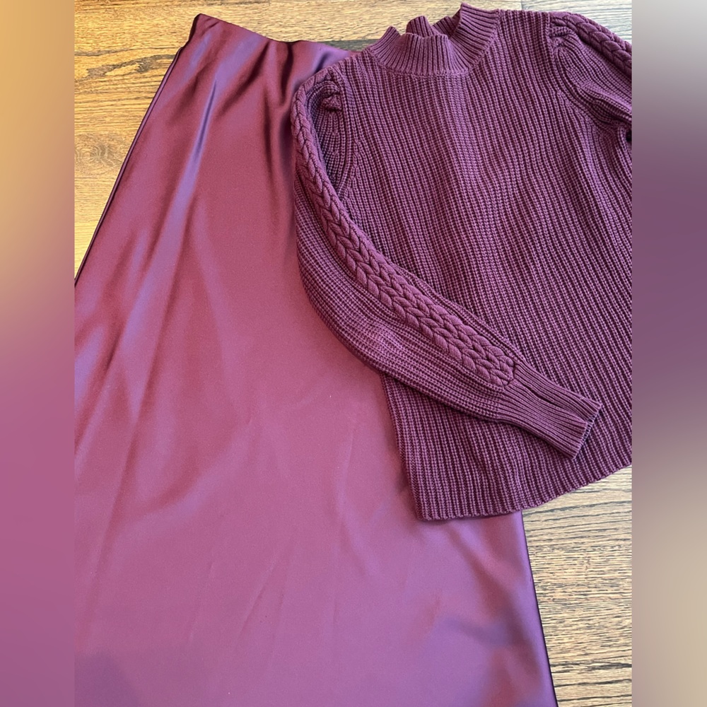 Plum Sweater and Slip Skirt Set - Picture 2 of 8